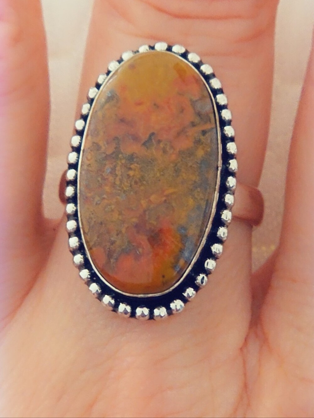 Adjustable Gemstone Statement Ring Overlay Sterling Silver Plated